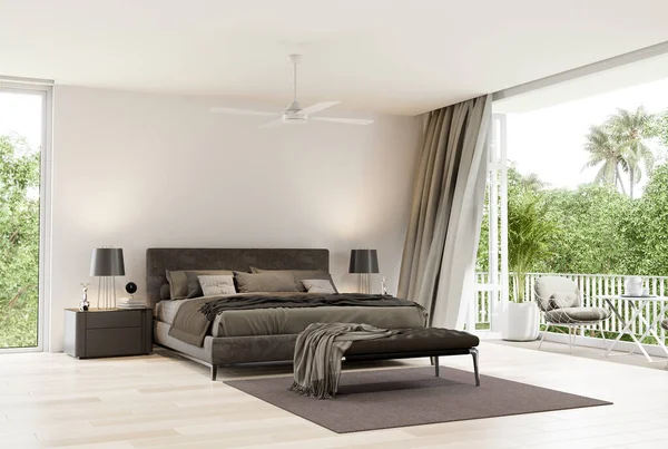 Modern Bedroom Render Decorate Brown Fabric Bed Large Open Folding — Zdjęcie stockowe