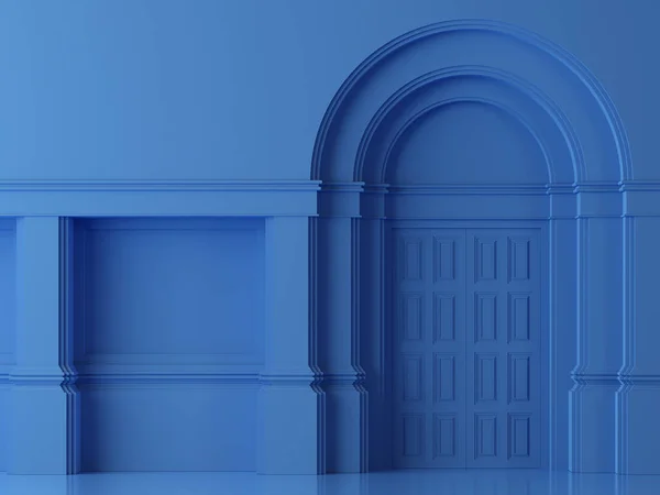 Modern classical style blue wall with luxury arch door background 3d render illustration