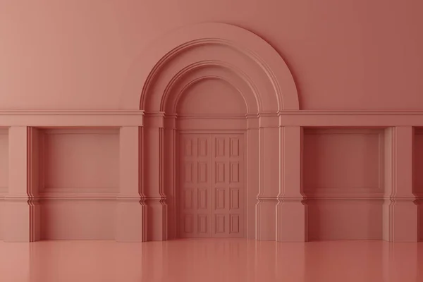 Modern Classical Style Orange Wall Luxury Arch Door Background Render — Foto de Stock