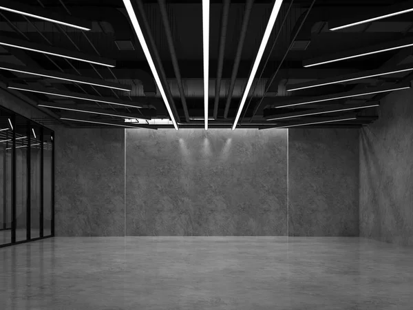 Modern Industrial Loft Style Empty Room Concrete Suface Render Black — Stock Fotó