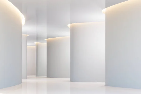 Modern White Space Interior Curve Wall Render Glossy Floor Ceiling — Foto de Stock