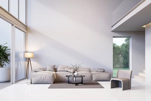 Minimal Stil Moderne Hvid Stue Med Blank Hvid Væg Til - Stock-foto