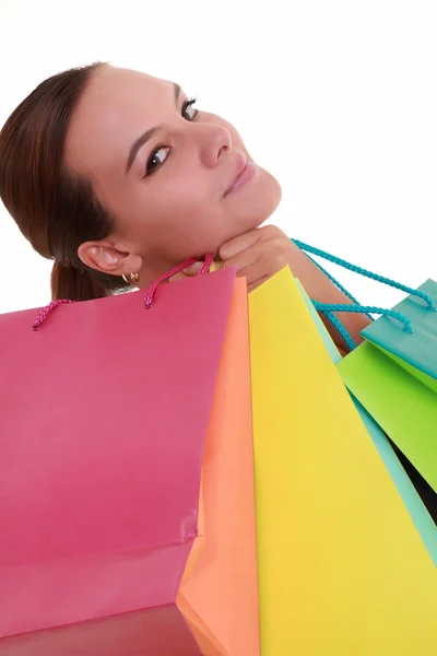 Joven hermosa mujer con bolsas de compras — Foto de Stock