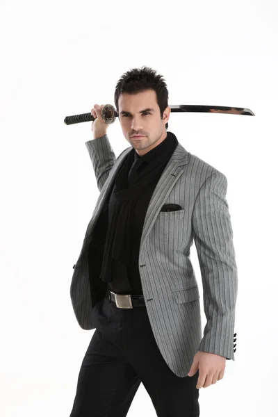 Handsome elegant man with sword — Stock Photo, Image