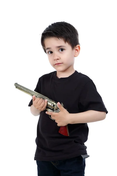 Niño jugando con el arma — Foto de Stock