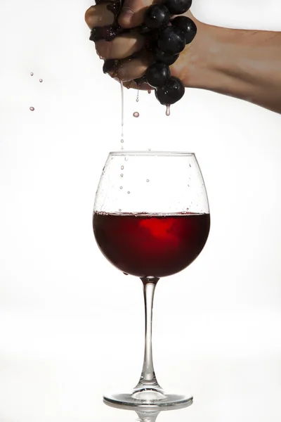 Red Grapes squeezed by hand to make wine — Stock Photo, Image