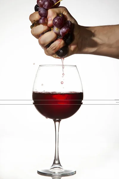 Red Grapes squeezed by hand to make wine — Stock Photo, Image