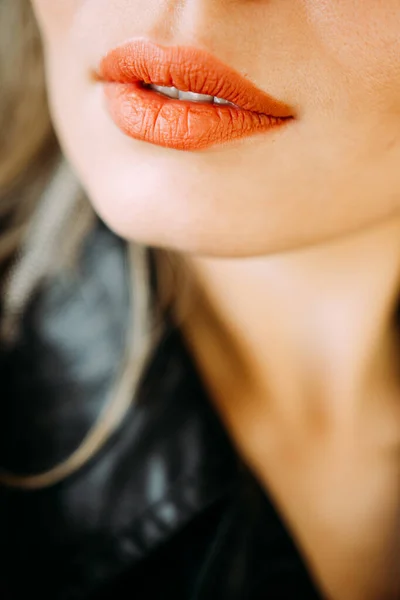Closeup Woman Red Lips — 스톡 사진