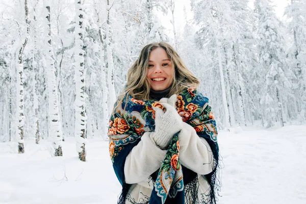 Russian Beautiful Girl Winter Forest Royalty Free Stock Images