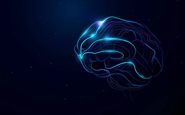 Menselijk Brein Abstracte Neonlijnen Vectorillustratie — Stockvector