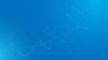 Noktaları ve çizgileri birleştiren soyut bir bağlantı. Bağlantı bilimi ve teknoloji. Soyut mavi arkaplan. Vektör illüstrasyonu