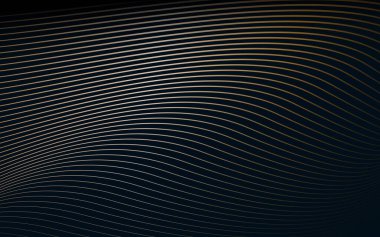 Soyut altın şeritli dalga desenli arka plan. Fütürist teknoloji dijital yüksek teknoloji konsepti. Vektör illüstrasyonu