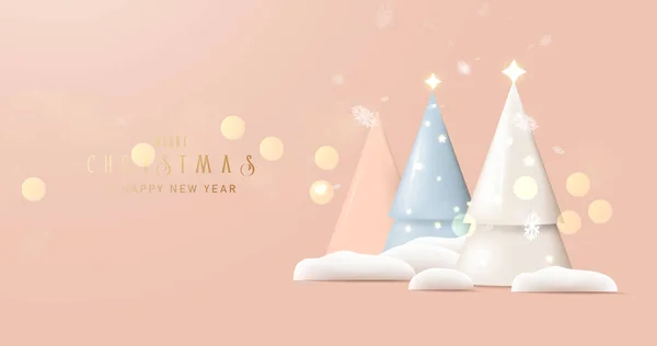 Χριστουγεννιάτικο Φόντο Χειμερινό Τοπίο Και Χαριτωμένο Χριστουγεννιάτικο Δέντρο Νιφάδες Χιονιού — Διανυσματικό Αρχείο