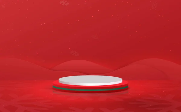 Blanco Rojo Producto Cilindro Pantalla Maqueta Con Fondo Tema Navidad — Vector de stock