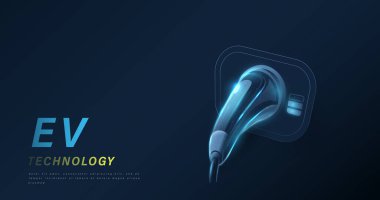 EV elektrikli arabayı şarj ediyor. Çevre doğa enerji teknolojisi. Yeşil eko kavramı