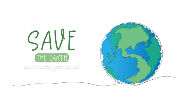 Desenho Linha Contínua Globo Terra Verde Ambiente Ecologia — Vetor de Stock