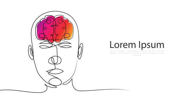 Continuous Line Drawing Human Head Brain Vector Illustration — 图库矢量图片