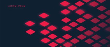 Fütürist teknoloji dijital yüksek teknoloji kavramına sahip soyut kırmızı kare desen. Web sitesi, afiş ve broşür. Vektör illüstrasyonu