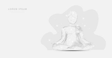 3D beyaz düşük poligon model meditasyon eylemi. Yoga meditasyonu