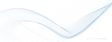 Soyut mavi çizgiler beyaz arkaplanda dalgalanıyor. Fütürist teknoloji dijital yüksek teknoloji konsepti. Vektör illüstrasyonu