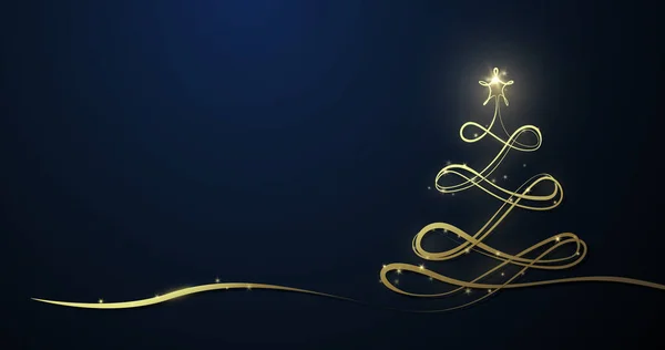 Gold Christmas Tree Made Ribbon Xmas Tree Christmas New Year — 图库矢量图片