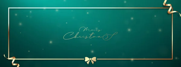 Merry Christmas Happy New Year Green Background Golden Frame Ribbon — Stockvektor