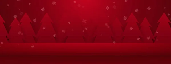 Merry Christmas Banner Red Christmas Trees Product Display — Stock vektor