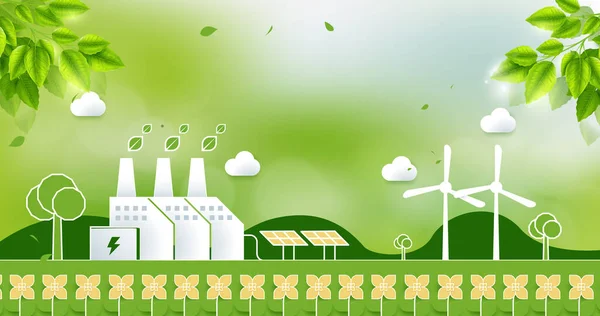 Eco Friendly Green Industries Concetto Energia Ecologia Illustrazione Vettoriale — Vettoriale Stock