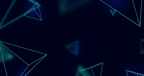 概要青い3Dワイヤーフレームピラミッドの混沌とした背景 未来技術デジタルハイテク ベクターイラスト — ストックベクタ