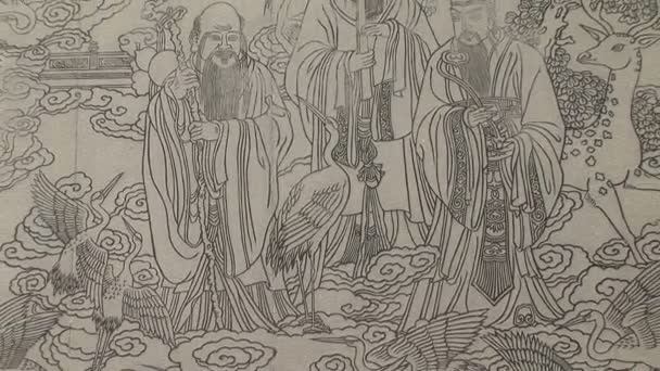 Китайская фреска, выгравированная на камне — стоковое видео