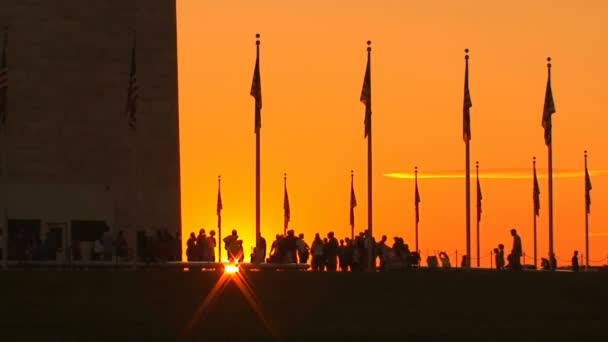 Захід сонця у Вашингтоні пам'ятника — стокове відео