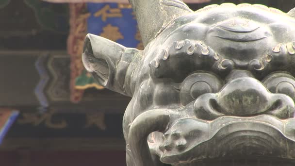 Бронзовий дракон статуя — стокове відео