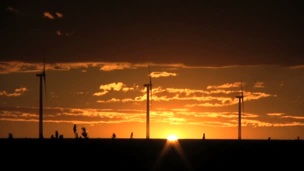 Turbiny wiatrowe w zachód słońca — Wideo stockowe