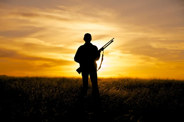 Woman Bird Hunter in Sunset — Stock Photo, Image