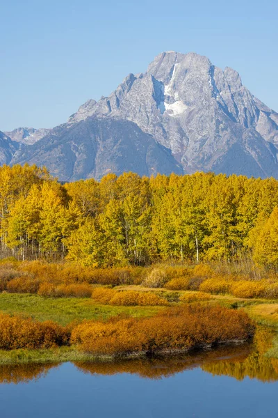 Een Schilderachtige Landschapsreflectie Tetonen Herfst — Stockfoto