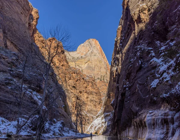 Malowniczy Zion Zawęża Się Zimą Zion National Park Utah — Zdjęcie stockowe