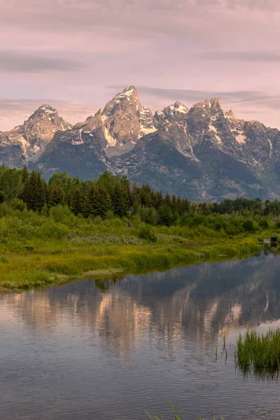 Scenic Sunrise Reflection Landscape Summer Grand Teton National Park Wyoming — 스톡 사진