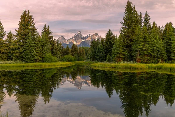 Scenic Sunrise Reflection Landscape Summer Grand Teton National Park Wyoming — Stock Photo, Image