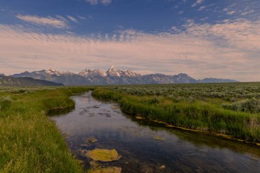 a scenic reflection landscape in the Tetons in summer