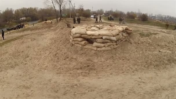 Reconstruction of military scene period 1943 year WW2 in Ukraine. Germans & Russians. Aerial — Stock Video