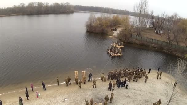 Reconstruction of military scene period 1943 year WW2 in Ukraine. Aerial scene 27. — Stock Video