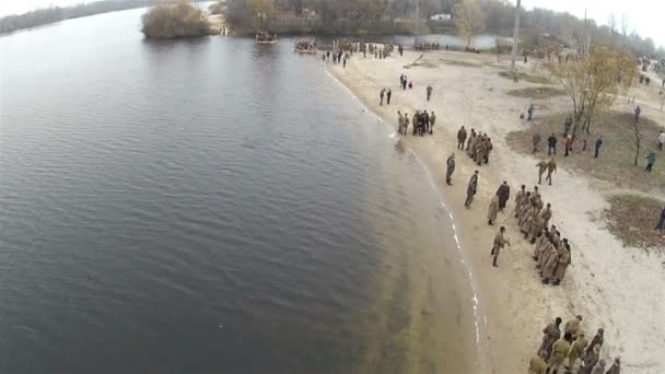 Reconstruction of military scene period 1943 year WW2 in Ukraine. Aerial rehearsal — Stock Video