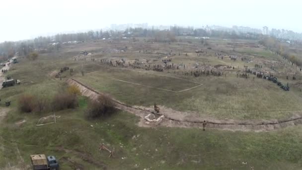 Reconstruction of military scene period 1943 year WW2 in Ukraine. Aerial scene 19. — Stock Video