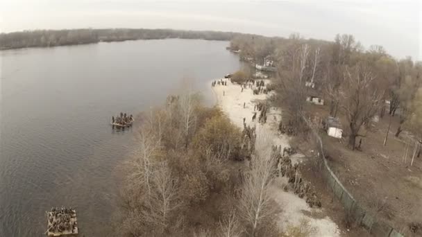 Reconstruction of military scene period 1943 year WW2 in Ukraine. Aerial scene 29. — Stock Video