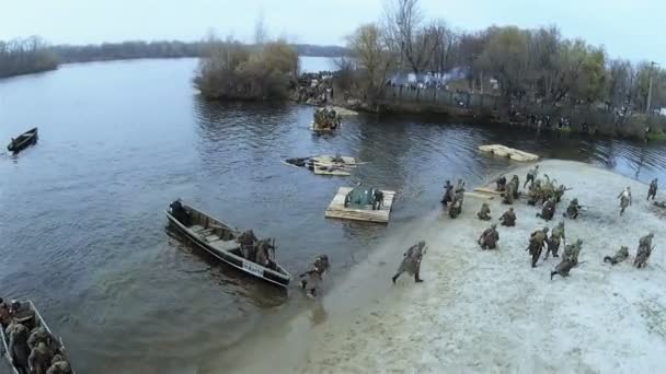 Reconstruction of military scene period 1943 year WW2 in Ukraine. Aerial scene 38. — Stock Video