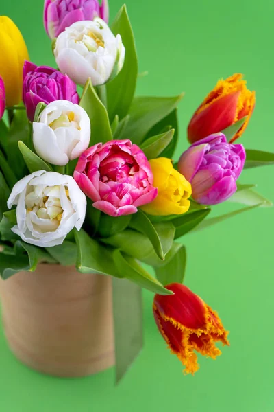 Mischung Aus Frühlingsblumen Strauß Einer Vase Vorhanden Vielfarbige Frühlingsblume Geschenk — Stockfoto