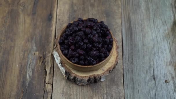 Black Berry Hybrid Raspberries Blackberries Berries Wooden Bowl Table Vitamin — 비디오