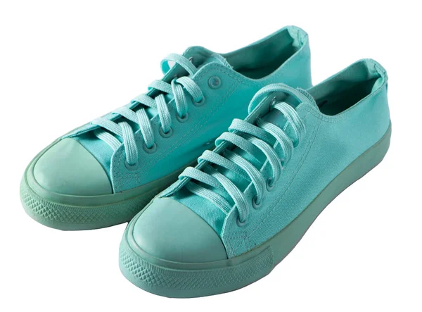 Turquoise Sneakers Isolated White Background Pair Mint Shoes Sports Shoe — Stok fotoğraf