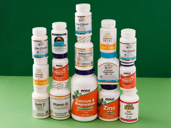 Vitamins Minerals Micronutrients Iherb Lots Different Jars Biologically Active Food — Foto de Stock