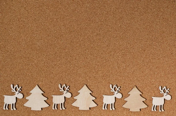 Cork Background Reindeer Christmas Tree Copy Space Border Place Text — Φωτογραφία Αρχείου